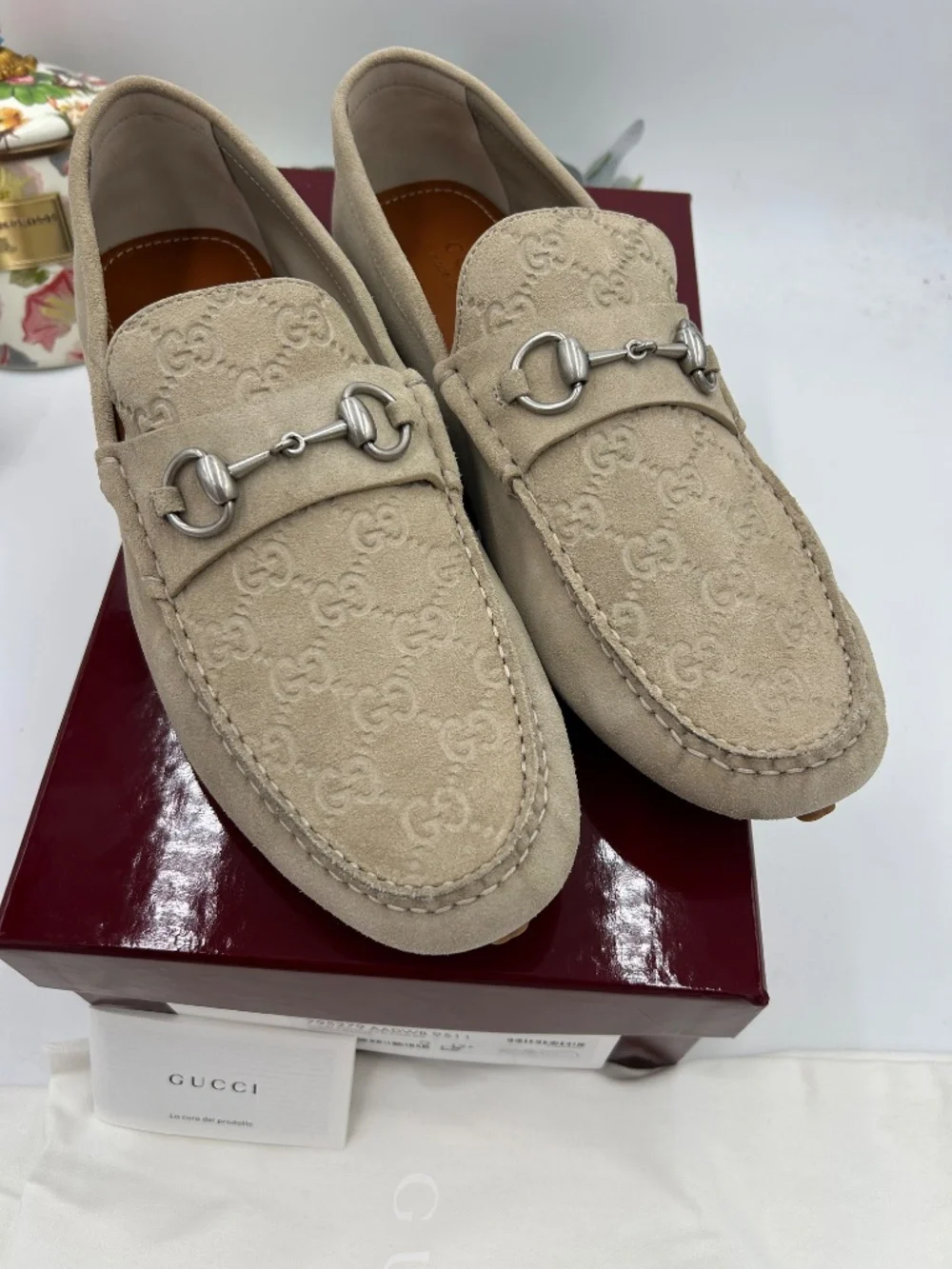 Men’s Gucci Byorn GG Suede Driver Loafers. Size 12.5 fits 13. Made in Italy.